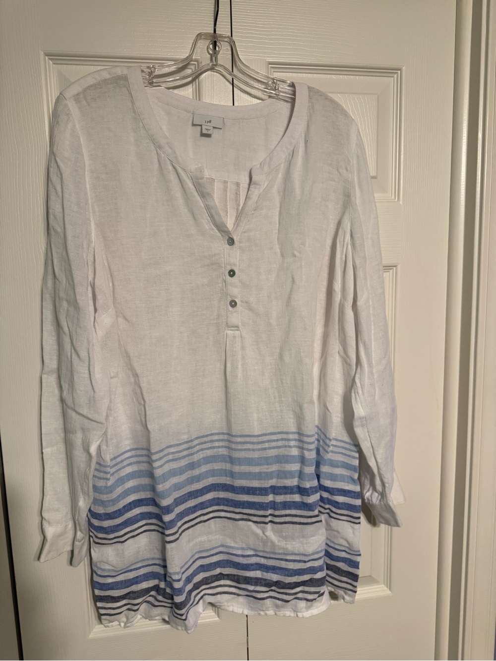 J. Jill White Linen Henley Tunic with Blue Stripes